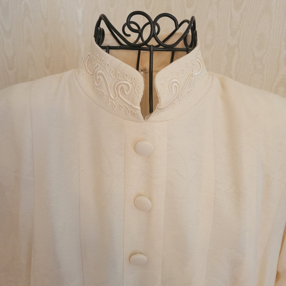 Karin Stevens Santa Fe Off White Pleated Vintage Dress Size 10 - Picture 4 of 13